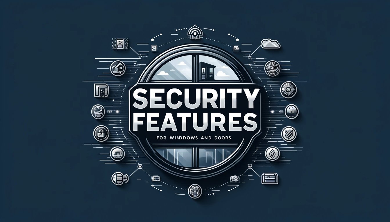 Security features infographic showing smart home protection systems, locks, and monitoring devices for windows and doors in Charlotte