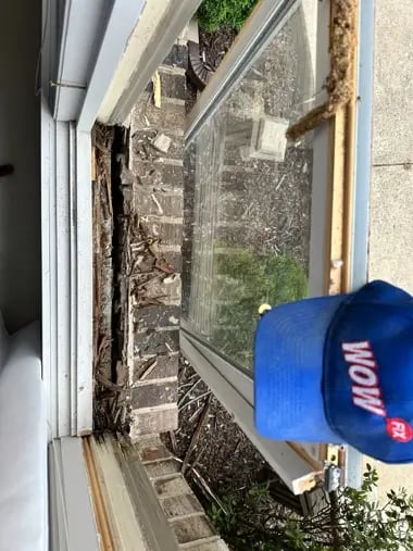 Image displaying a severely rotted window frame, illustrating the urgency and necessity of professional repair to restore its structural integrity and visual appeal.