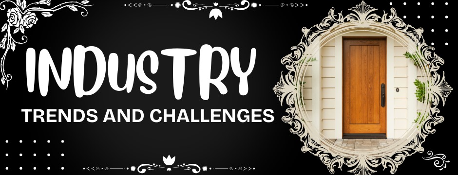 Industry trends and challenges business consulting concept with elegant wooden door in decorative frame