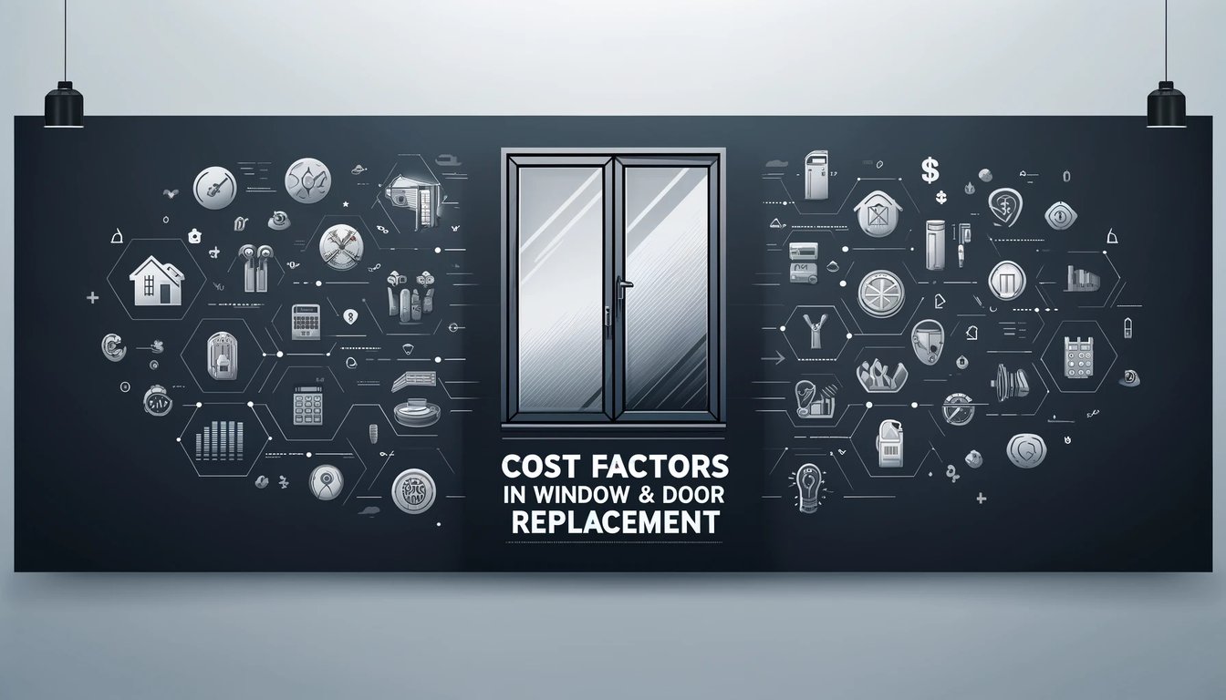 Comprehensive infographic showing cost factors involved in window and door replacement services, including materials, labor, and installation