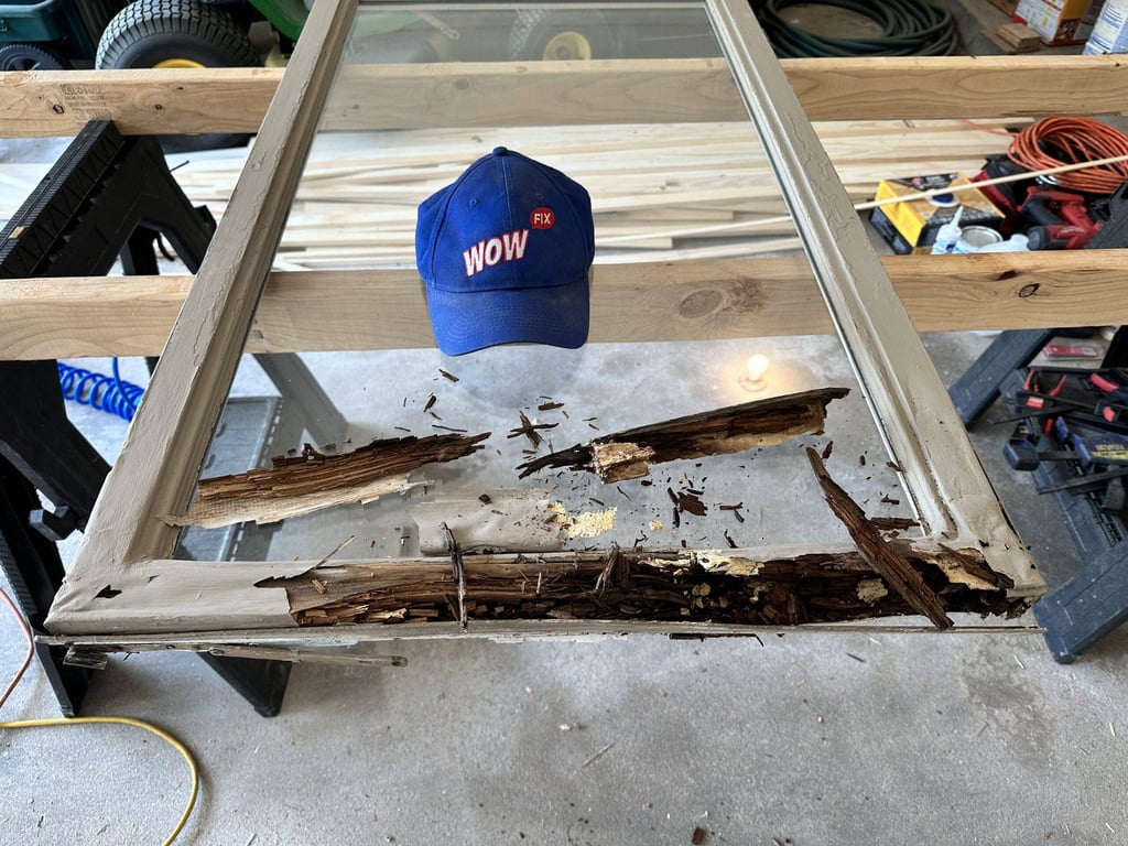 Window with air and water leaks before repair